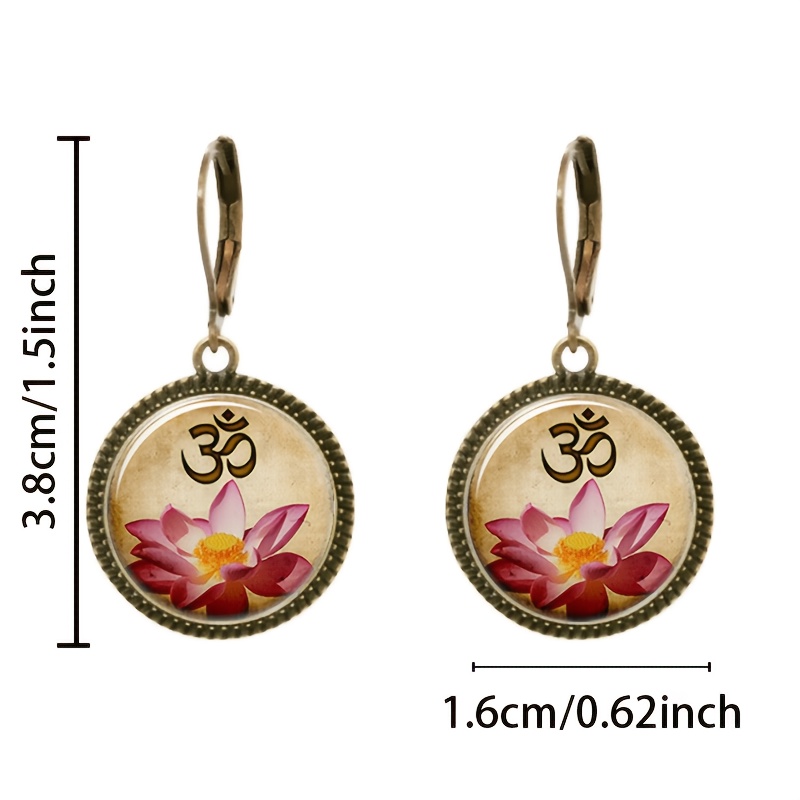 2pc Classic Lotus Pendant Earrings Set, Light Yellow & Pink